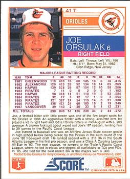 1988 Score Rookie & Traded #41T Joe Orsulak Back