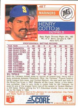 1988 Score Rookie & Traded #48T Henry Cotto Back