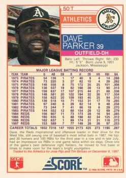 1988 Score Rookie & Traded #50T Dave Parker Back