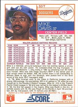 1988 Score Rookie & Traded #53T Mike Davis Back