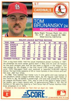 1988 Score Rookie & Traded #5T Tom Brunansky Back