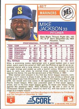1988 Score Rookie & Traded #62T Mike Jackson Back
