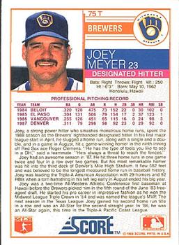 1988 Score Rookie & Traded #75T Joey Meyer Back