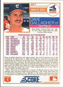 1988 Score Rookie & Traded #89T Dave Gallagher Back