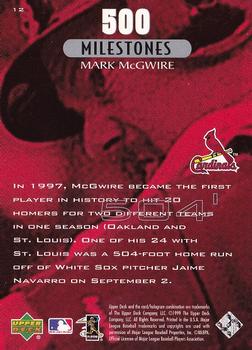 1999 Upper Deck Mark McGwire 500 Home Run #12 Mark McGwire Back