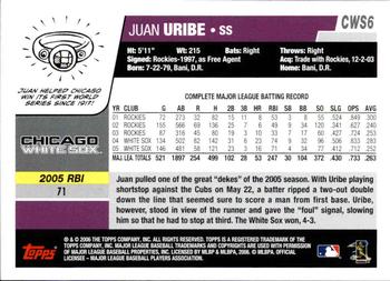 2006 Topps Chicago White Sox #CWS6 Juan Uribe Back