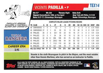 2006 Topps Texas Rangers #TEX14 Vicente Padilla Back