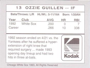 1993 Kodak Chicago White Sox #13 Ozzie Guillen Back