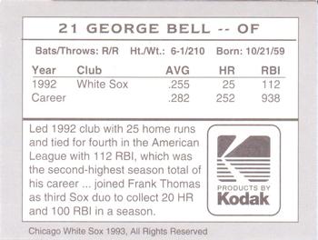 1993 Kodak Chicago White Sox #21 George Bell Back