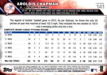 2016 Topps Chrome #141 Aroldis Chapman Back