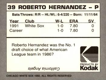 1992 Kodak Chicago White Sox #NNO Roberto Hernandez Back