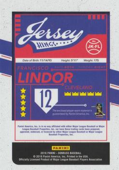 2016 Donruss - Jersey Kings #JK-FL Francisco Lindor Back