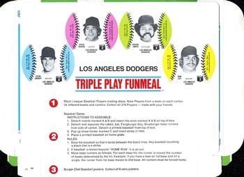 1977 Burger Chef Fun Meal Discs - Triple Play Funmeal Tray #NNO Los Angeles Dodgers Back