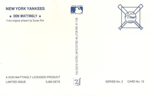 1991 Historic Limited Editions Don Mattingly Postcards (Series 2) #12 Don Mattingly Back