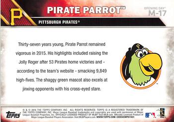 2016 Topps Opening Day - Mascots #M-17 Pirate Parrot Back