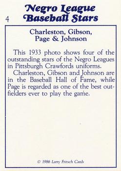 1986 Fritsch Negro League Baseball Stars #4 Oscar Charleston / Josh Gibson / Ted Page / Judy Johnson Back
