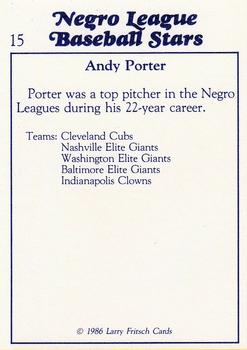 1986 Fritsch Negro League Baseball Stars #15 Andy Porter Back