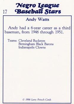 1986 Fritsch Negro League Baseball Stars #17 Andy Watts Back