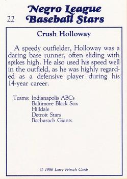 1986 Fritsch Negro League Baseball Stars #22 Crush Holloway Back