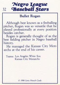 1986 Fritsch Negro League Baseball Stars #32 Bullet Rogan Back