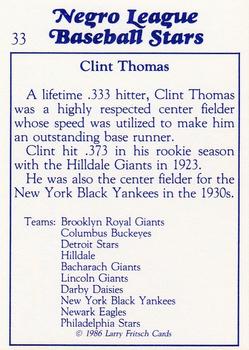 1986 Fritsch Negro League Baseball Stars #33 Clint Thomas Back