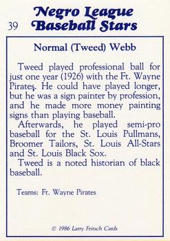 1986 Fritsch Negro League Baseball Stars #39 Normal Webb Back