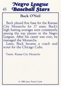 1986 Fritsch Negro League Baseball Stars #45 Buck O'Neil Back
