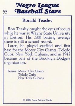 1986 Fritsch Negro League Baseball Stars #55 Ron Teasley Back