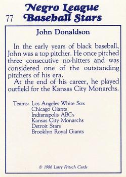 1986 Fritsch Negro League Baseball Stars #77 John Donaldson Back