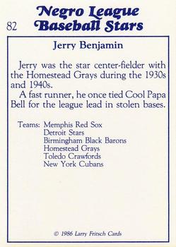 1986 Fritsch Negro League Baseball Stars #82 Jerry Benjamin Back