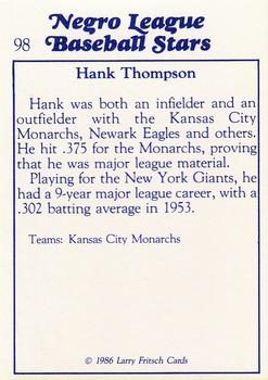 1986 Fritsch Negro League Baseball Stars #98 Hank Thompson Back