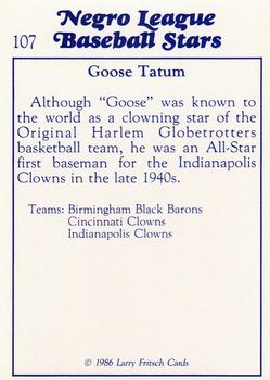 1986 Fritsch Negro League Baseball Stars #107 Goose Tatum Back