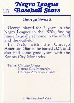 1986 Fritsch Negro League Baseball Stars #117 George Sweatt Back
