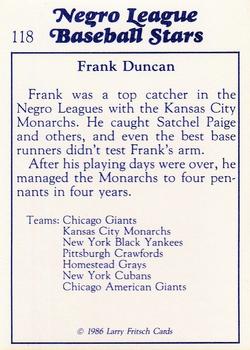 1986 Fritsch Negro League Baseball Stars #118 Frank Duncan Back