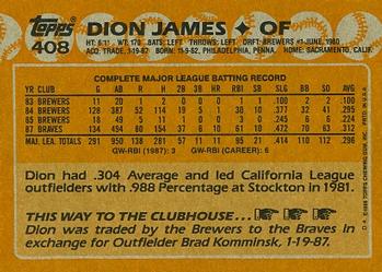 1988 Topps #408 Dion James Back