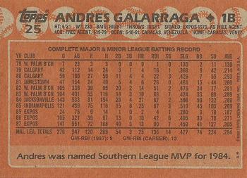 1988 Topps #25 Andres Galarraga Back