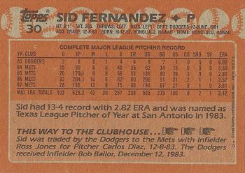 1988 Topps #30 Sid Fernandez Back