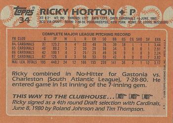 1988 Topps #34 Ricky Horton Back