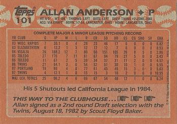 1988 Topps #101 Allan Anderson Back