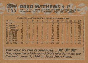 1988 Topps #133 Greg Mathews Back