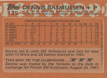 1988 Topps #135 Dennis Rasmussen Back