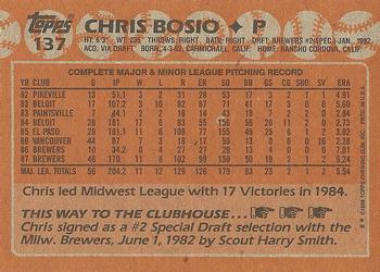 1988 Topps #137 Chris Bosio Back
