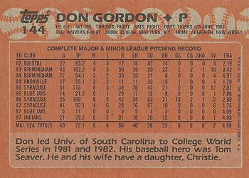 1988 Topps #144 Don Gordon Back