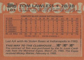 1988 Topps #183 Tom Lawless Back