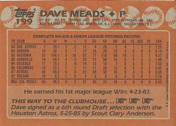 1988 Topps #199 Dave Meads Back