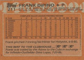 1988 Topps #211 Frank DiPino Back