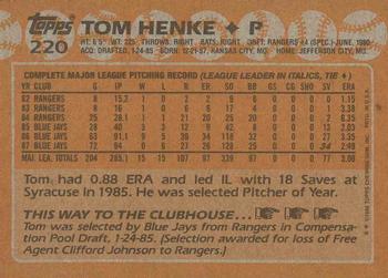 1988 Topps #220 Tom Henke Back