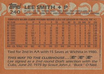 1988 Topps #240 Lee Smith Back