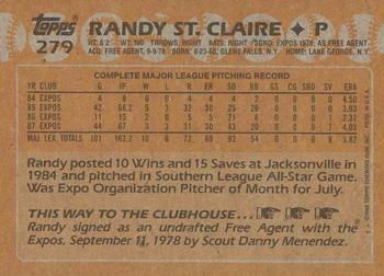 1988 Topps #279 Randy St. Claire Back