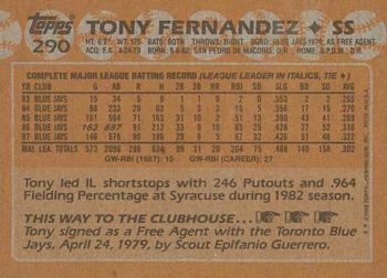 1988 Topps #290 Tony Fernandez Back